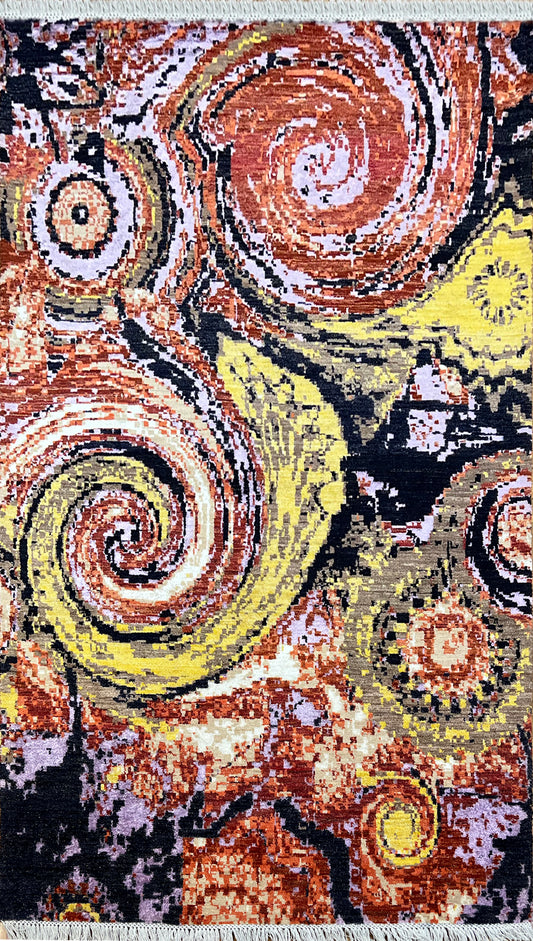 Modern Abstract Hand-Knotted Rug