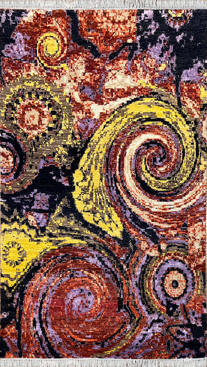 Modern Abstract Hand-Knotted Rug