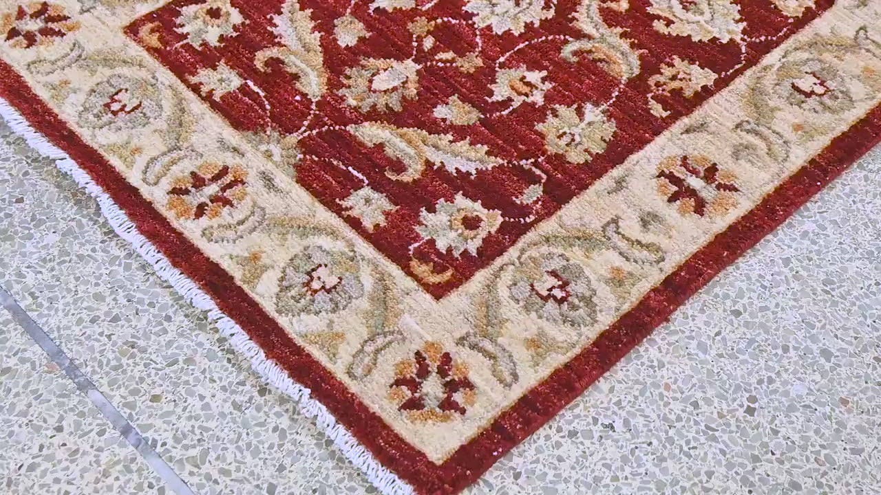 Paktia Lotus Vines Rug | 4'x 2'6'' | Home Decor | Red Wool Area Rug