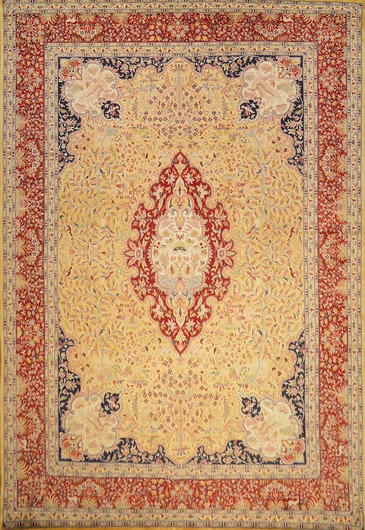 Ghoum - Birds of Paradise Silk Carpet | 14'6" x 10" | Home Decor | Hand-Knotted Area Rug