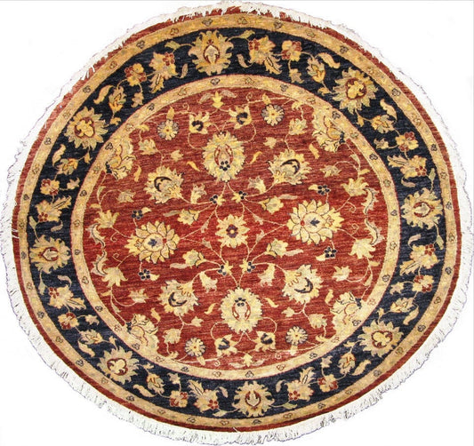 Chobi Wool Carpet | 6'11" x 6'7" | Home Decor | Hand-Knotted Round Area Rug