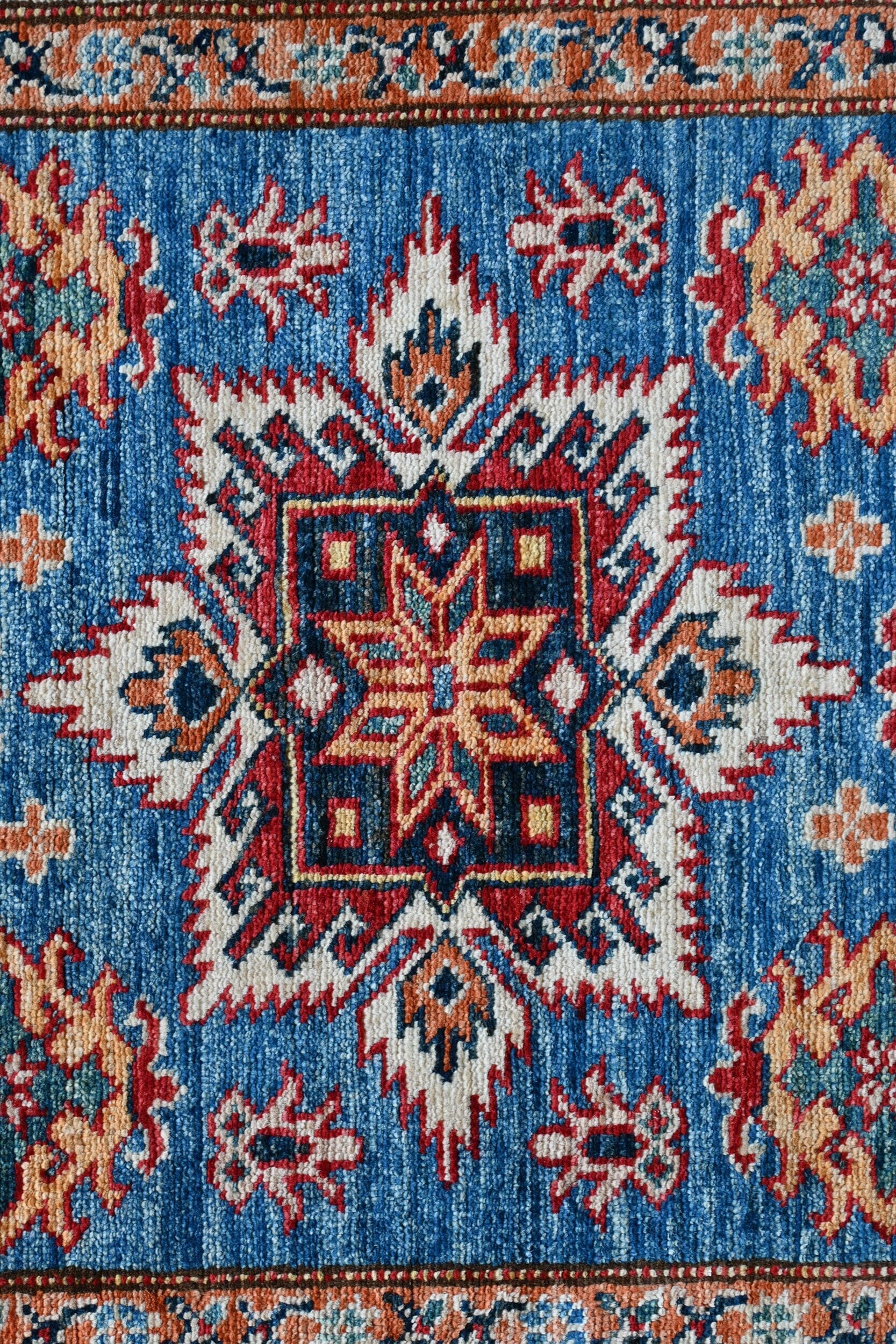 Wool Kazakh Carpet | 4'1" x 2'10" | Home Decor | Hand-Knotted Flatweave Rug