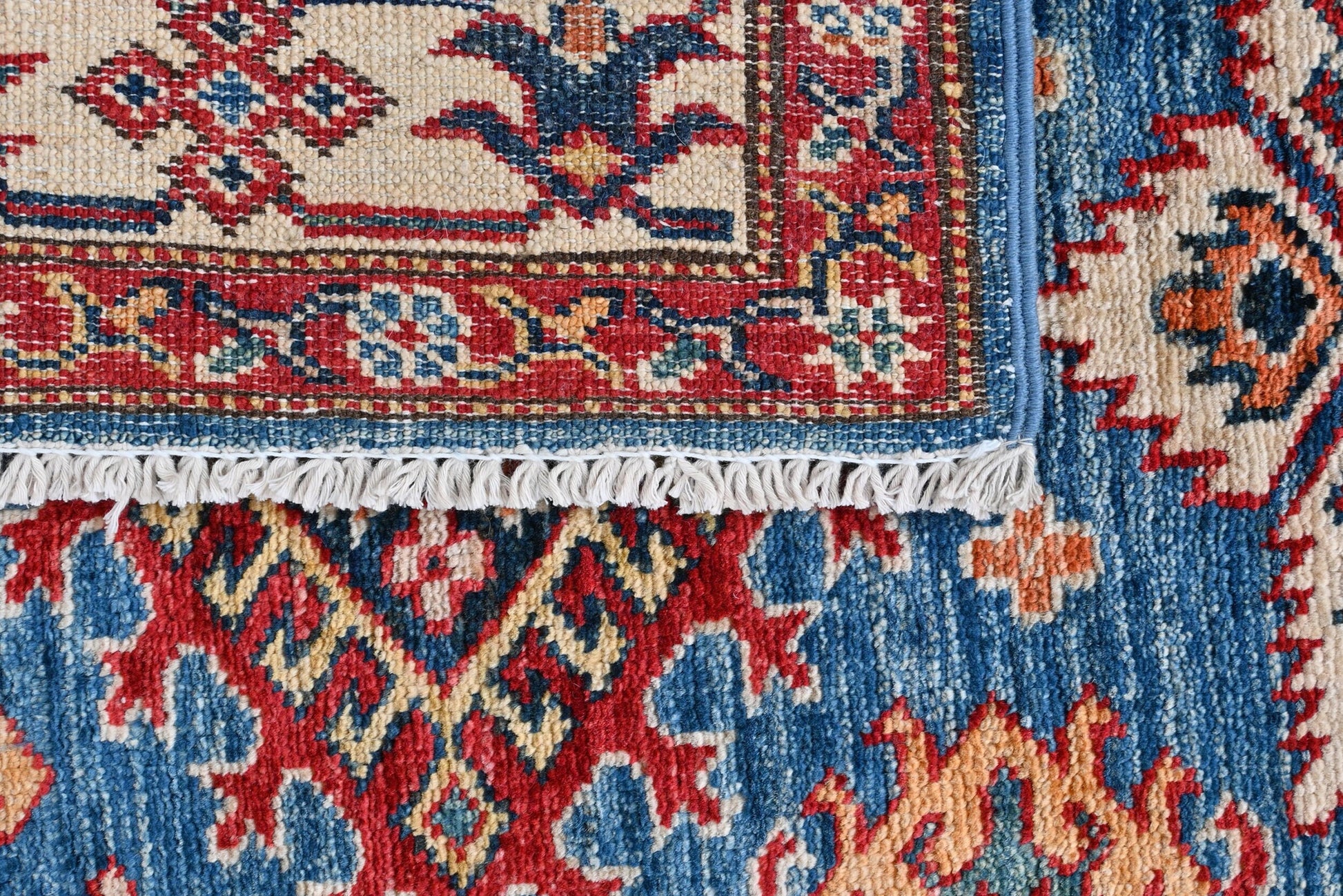 Wool Kazakh Carpet | 4'1" x 2'10" | Home Decor | Hand-Knotted Flatweave Rug