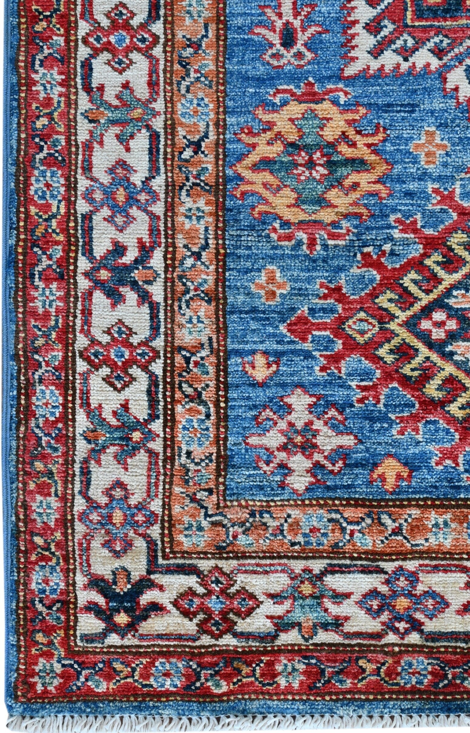 Wool Kazakh Carpet | 4'1" x 2'10" | Home Decor | Hand-Knotted Flatweave Rug