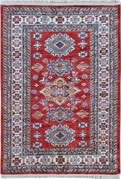 Wool Kazakh Carpet | 4'2" x 2'11" | Home Decor | Hand-Knotted Flatweave Rug