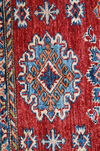 Wool Kazakh Carpet | 4'2" x 2'11" | Home Decor | Hand-Knotted Flatweave Rug