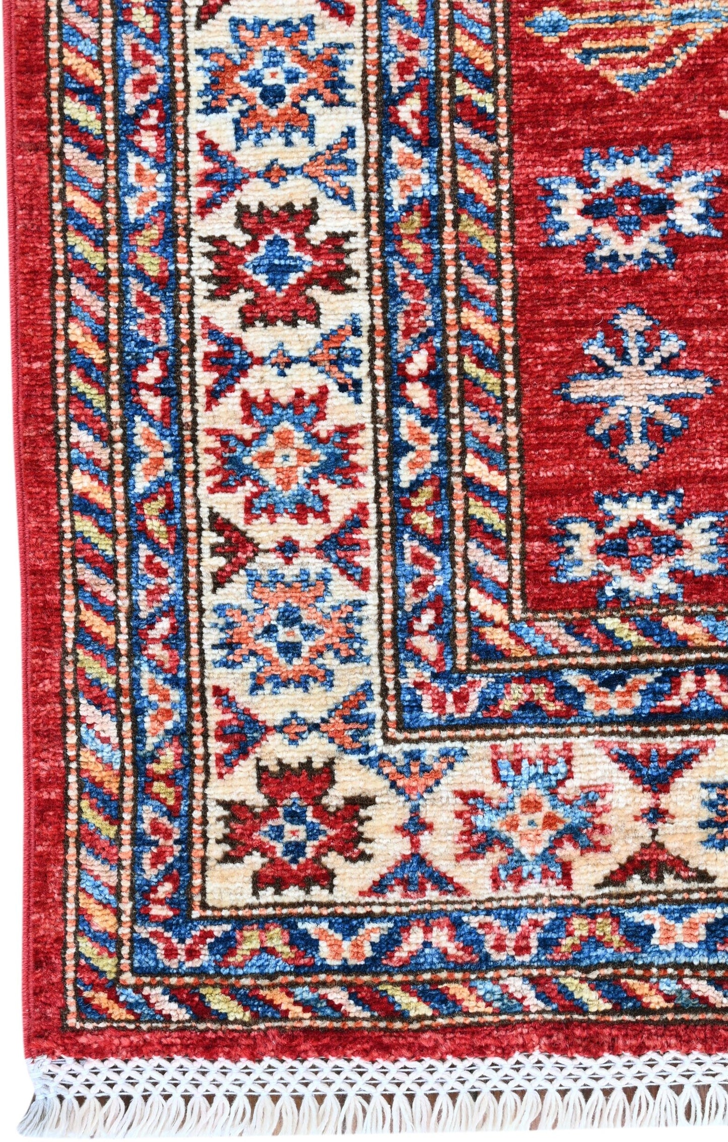 Wool Kazakh Carpet | 4'2" x 2'11" | Home Decor | Hand-Knotted Flatweave Rug