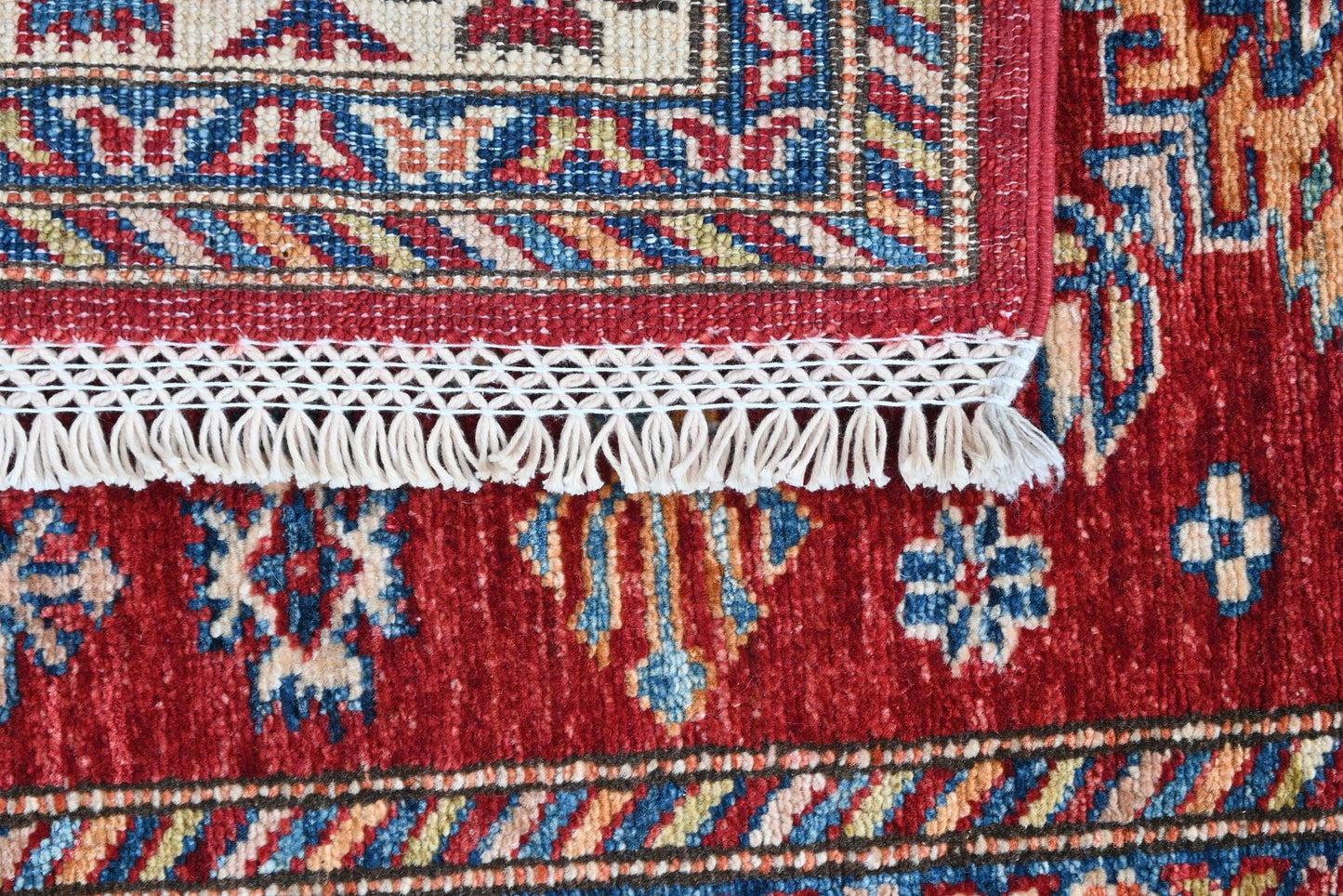 Wool Kazakh Carpet | 4'2" x 2'11" | Home Decor | Hand-Knotted Flatweave Rug