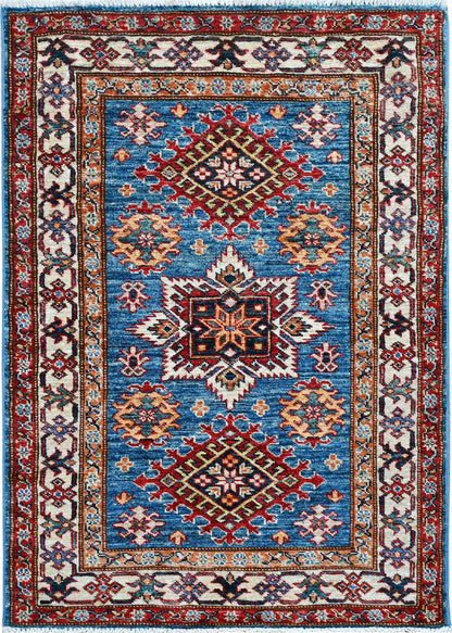 Wool Kazakh Carpet | 4'1" x 2'10" | Home Decor | Hand-Knotted Flatweave Rug