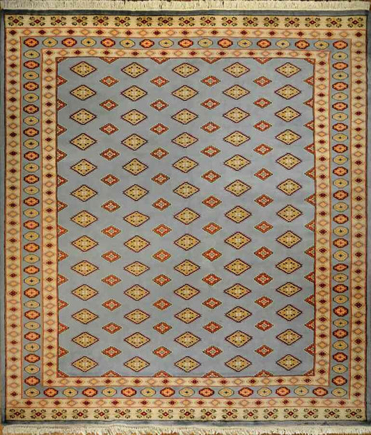 Fine Bokhara Wool Rug | 7'11" x 6'9" | Home Decor | Hand-knotted Area Rug