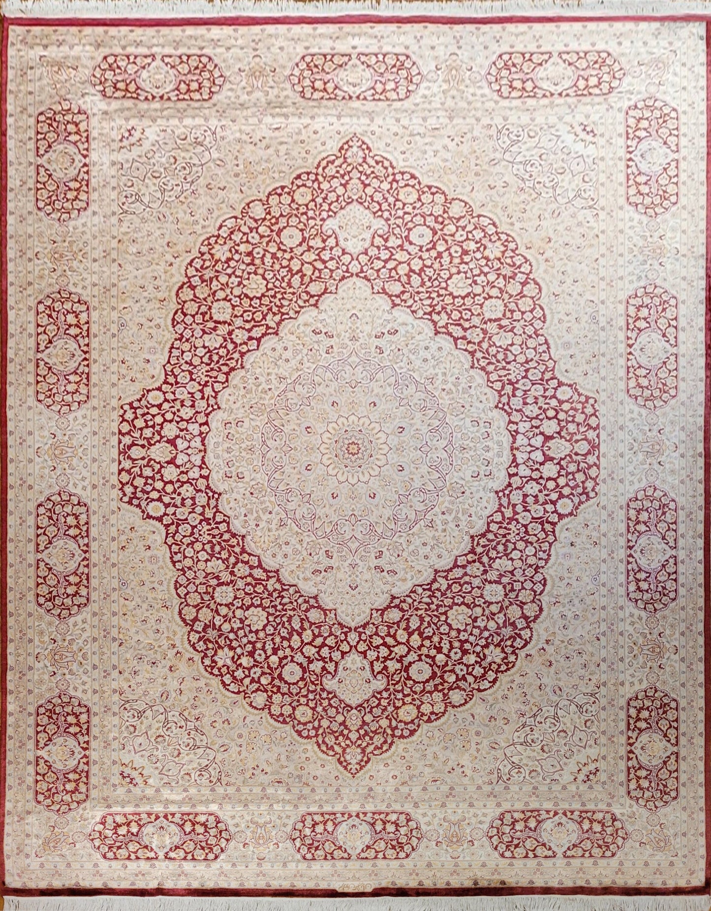 Hispahan Nagshe | 12'3" x 9'2" | Brand New Silk Carpet | Hand-Knotted Area Rug