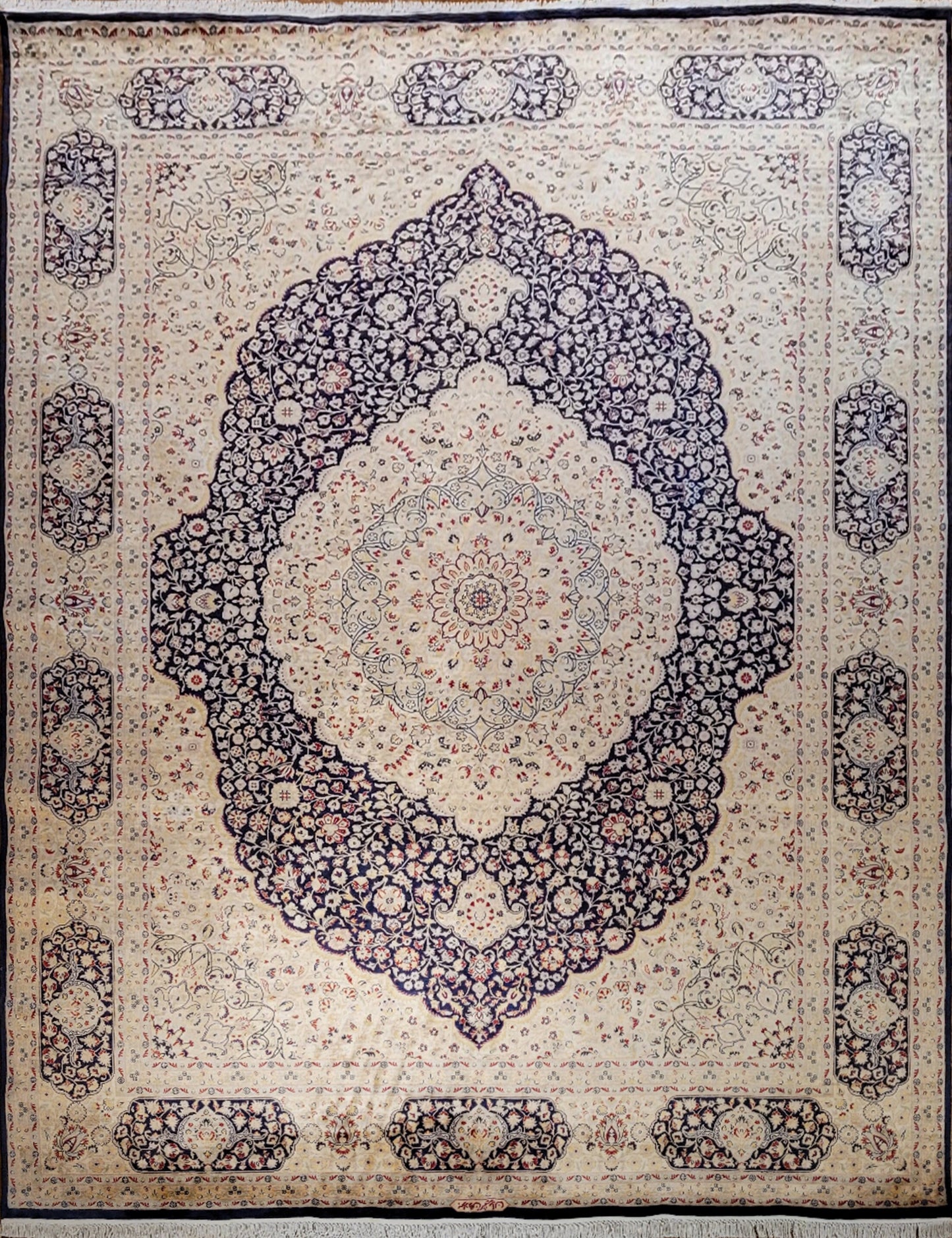 Hispahan Nagshe | 12'3" x 9' | Brand New Silk Carpet | Hand-Knotted Area Rug