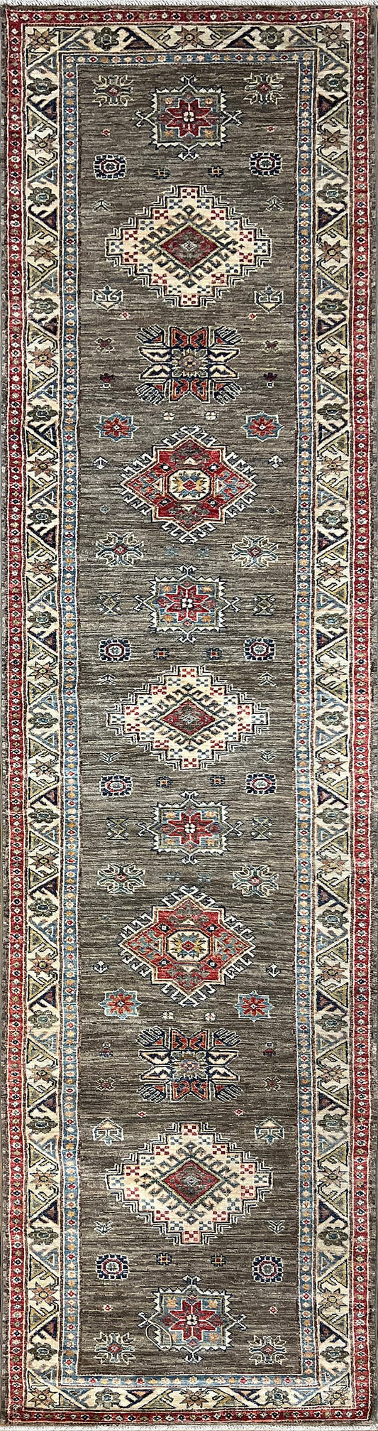 Kazakh Runner Carpet | 12'5" x 2'11" | Home Decor | Wool Rug