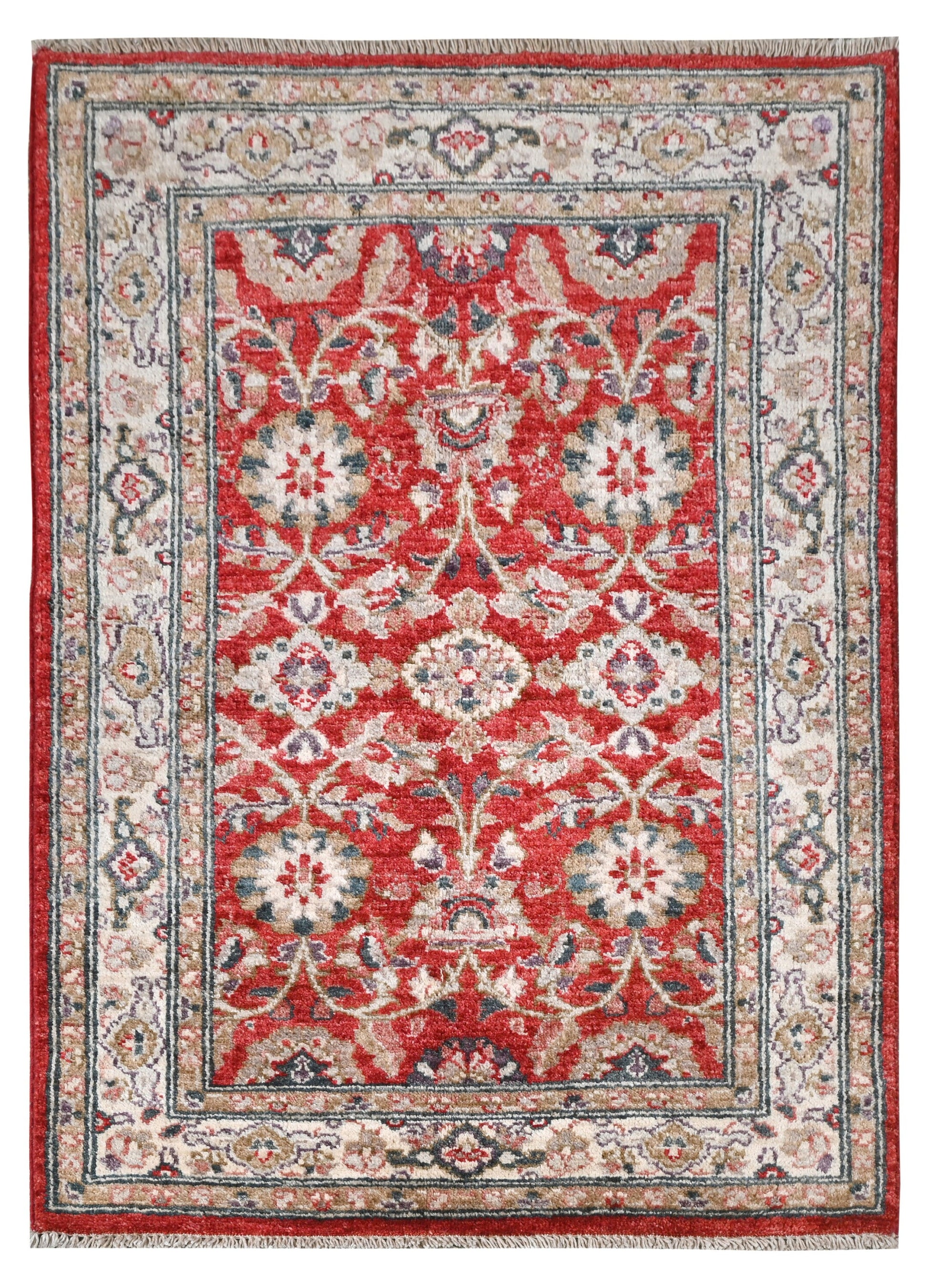 Paktia Lotus Vines Rug | 3'11''x 2'7'' | Home Decor | Red Wool Area Rug