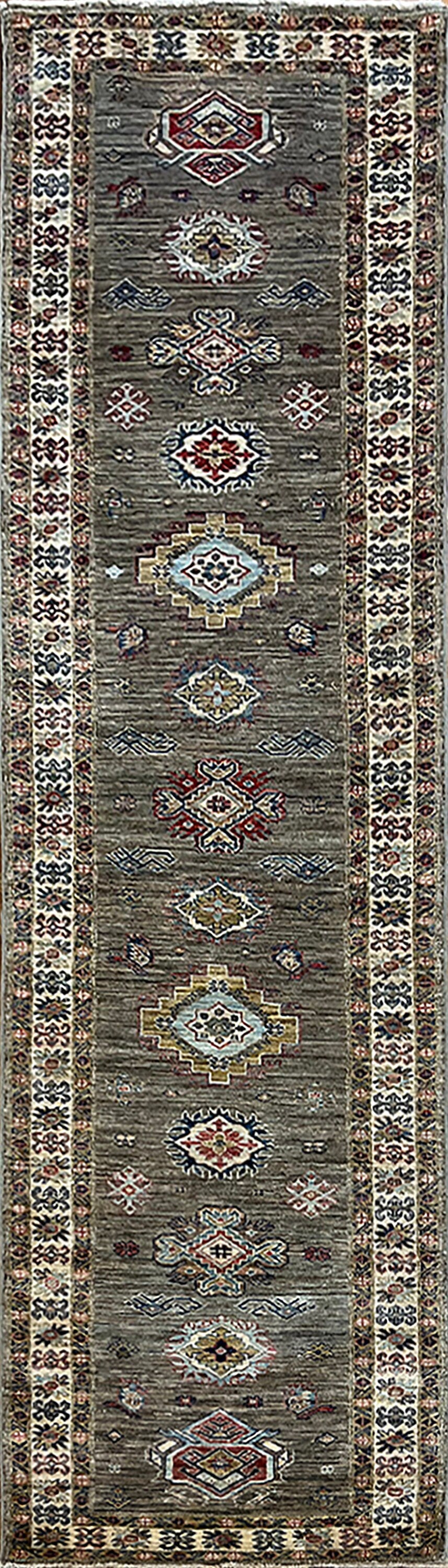 Kazakh Runner Carpet | 11'4" x 2'8" | Home Decor | Wool Rug