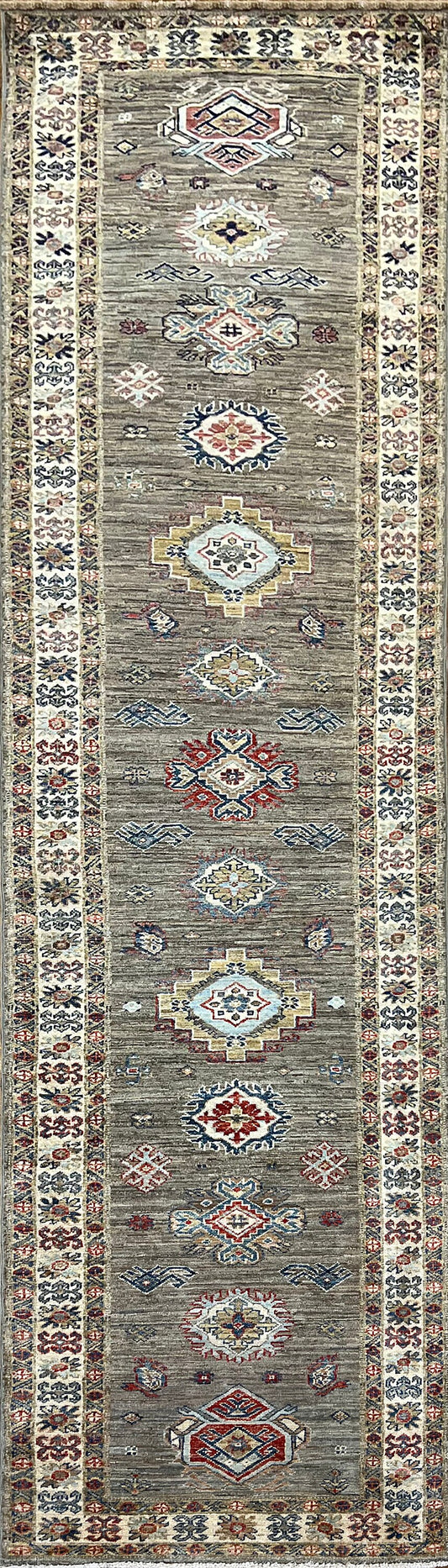 Kazakh Runner Carpet | 11'4" x 2'8" | Home Decor | Wool Rug