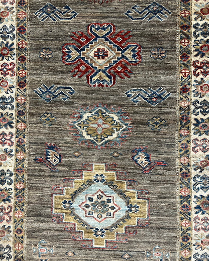 Kazakh Runner Carpet | 11'4" x 2'8" | Home Decor | Wool Rug