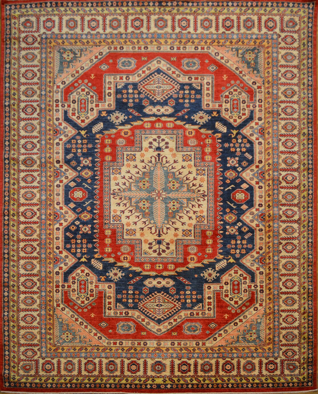 Imperial Medallion Kazakh Carpet | 12'1" x 9'2" | Home Decor | Hand-Knotted Rug