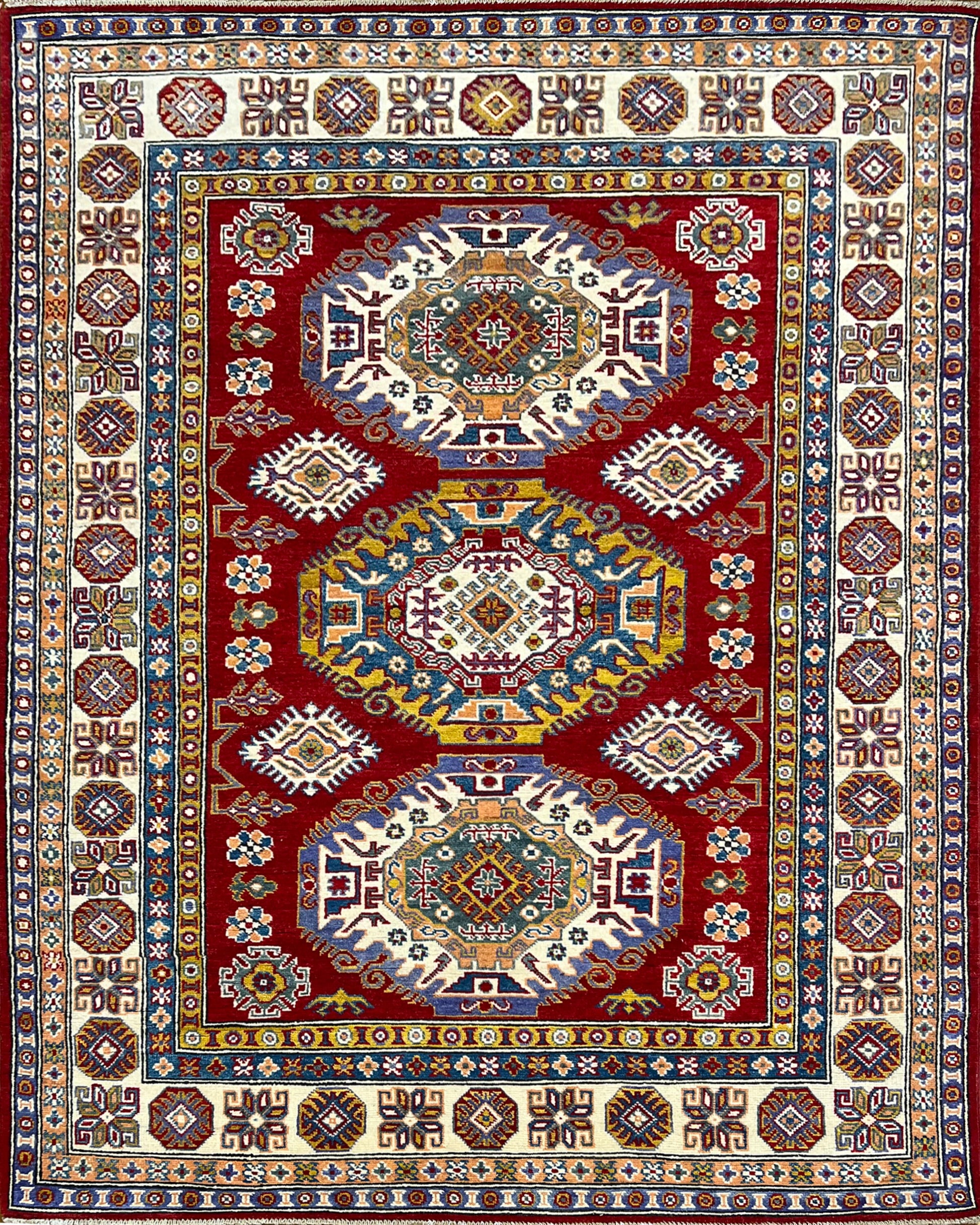 Kazakh Wool Rug | 6'3" x 5' | Home Decor | Hand-Knotted Rug