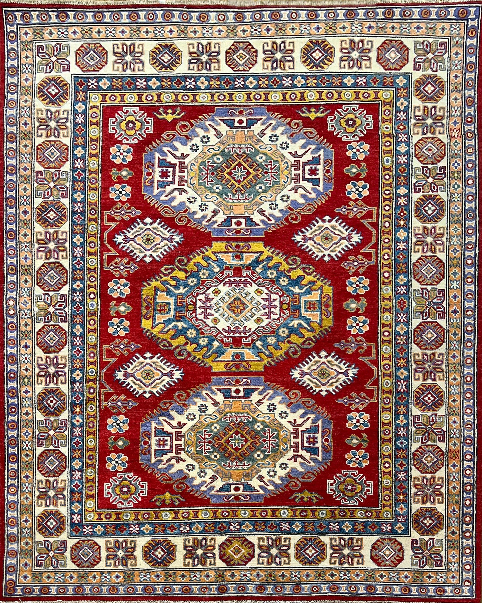 Kazakh Wool Rug | 6'3" x 5' | Home Decor | Hand-Knotted Rug