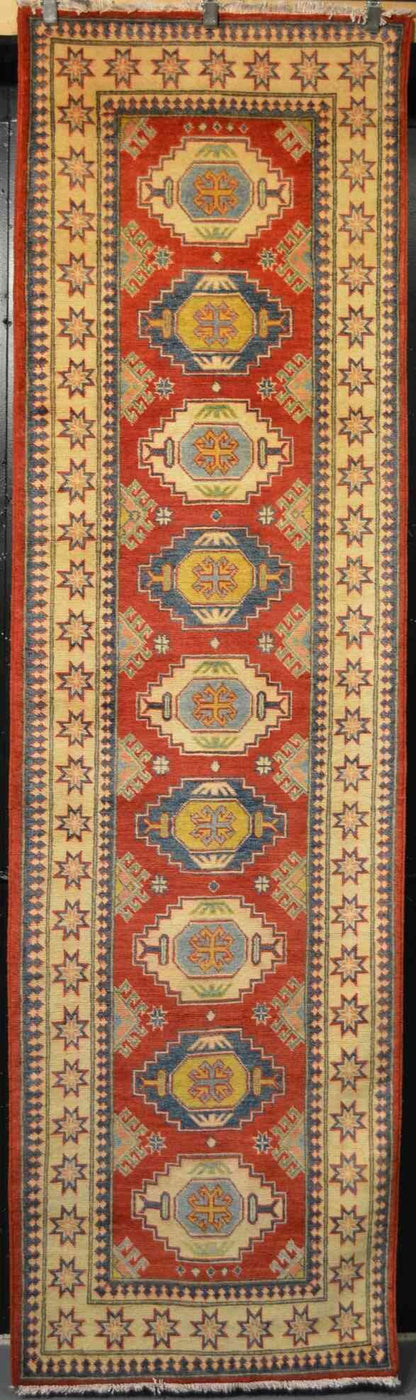 Kazakh Runner Rug | 10'5" x 3' | Genuine Hand-knotted Rug | Area Rug