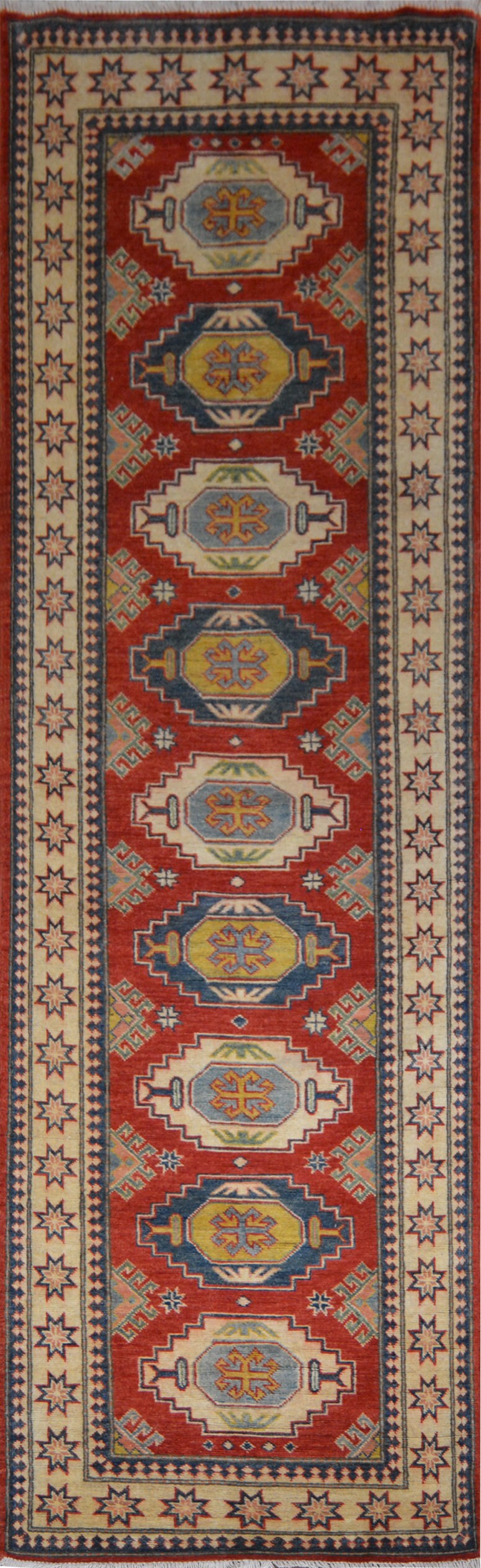 Kazakh Runner Rug | 10'2" x 3'1" | Genuine Hand-knotted Rug | Area Rug