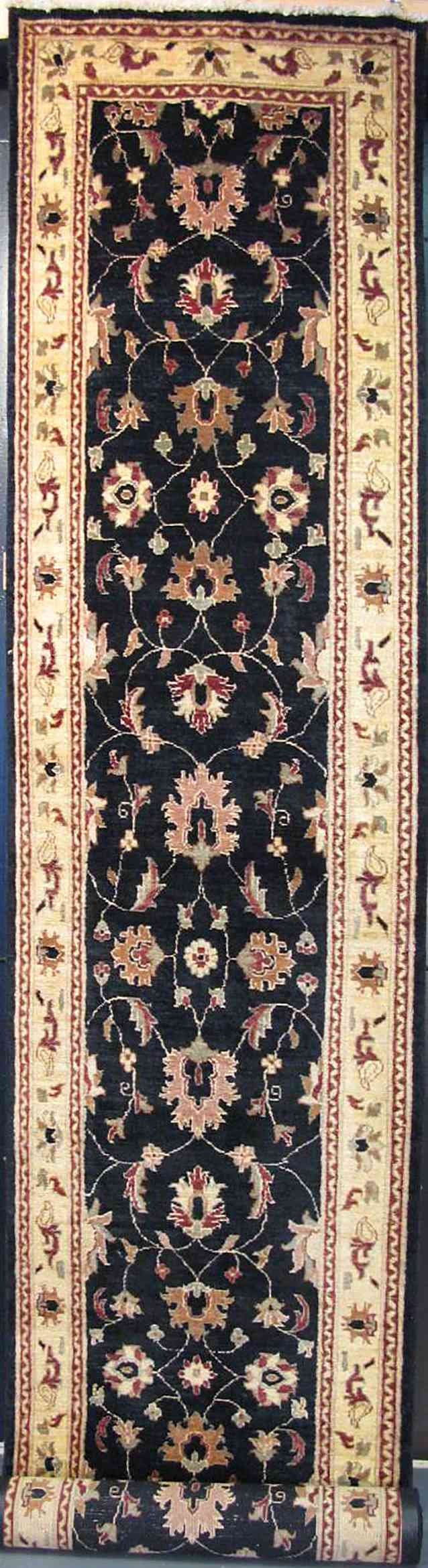 Oruzgan Lotus Vines Runner Rug | 13'2" x 2'11" | Genuine Hand-knotted Rug | Wool Area Rug