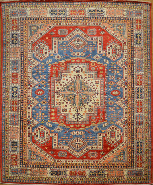 Imperial Medallion Kazakh Carpet | 12'6" x 8'8" | Home Decor | Wool Area Rug