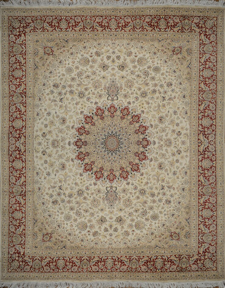 Hispahan - Golden Medallion Silk Carpet | 10'4" x 8'1" | Home Decor | Silk & Wool Area Rug