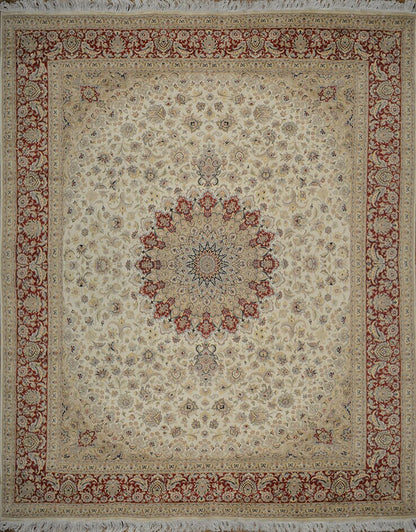 Hispahan - Golden Medallion Silk Carpet | 10'4" x 8'1" | Home Decor | Silk & Wool Area Rug