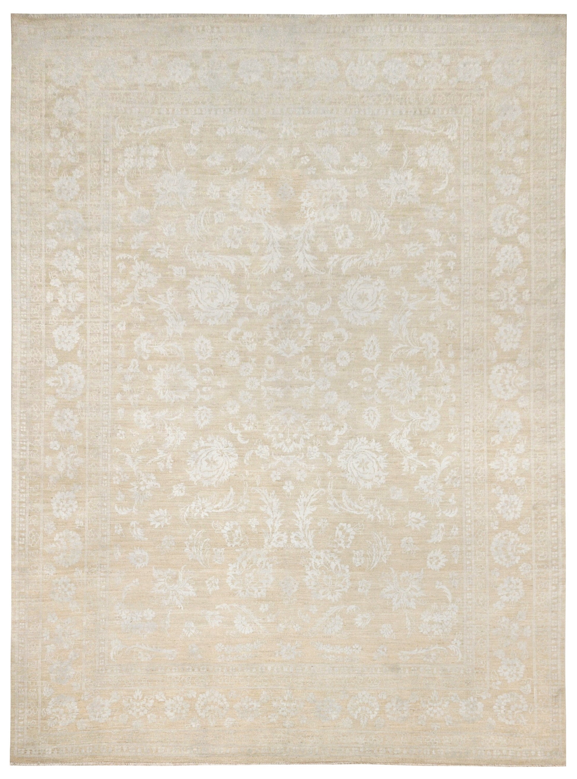 Resham Lotus Carpet | 11'10'' x 8'8" feet | Wool & Silk Carpet | Genuine Hand-Knotted Area Rug