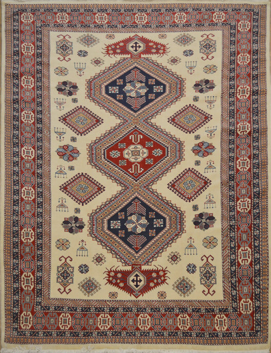 Fine St-Petersburg Kazakh Carpet | 8'8" x 7'' | Home Decor | Hand-knotted Wool Area Rug