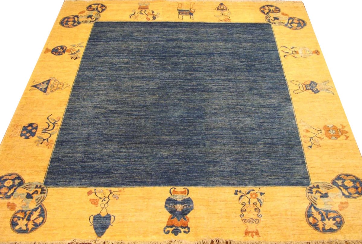 Blue Mongolian Carpet | 10' x 9'9" | Home Decor | Hand-knotted Wool Area Rug